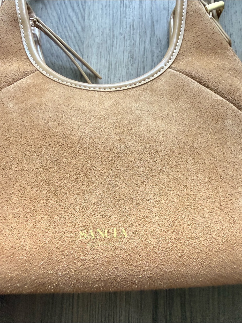 sancia the istria tan 100% suede leather 90's style shoulder bag purse handbag - Picture 5 of 7